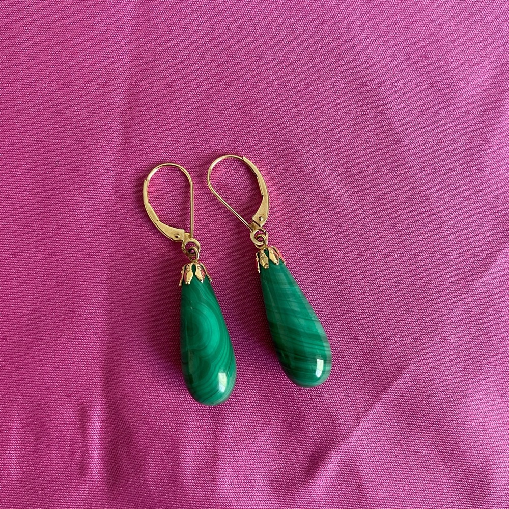 14K Yellow Gold Malachite Earrings